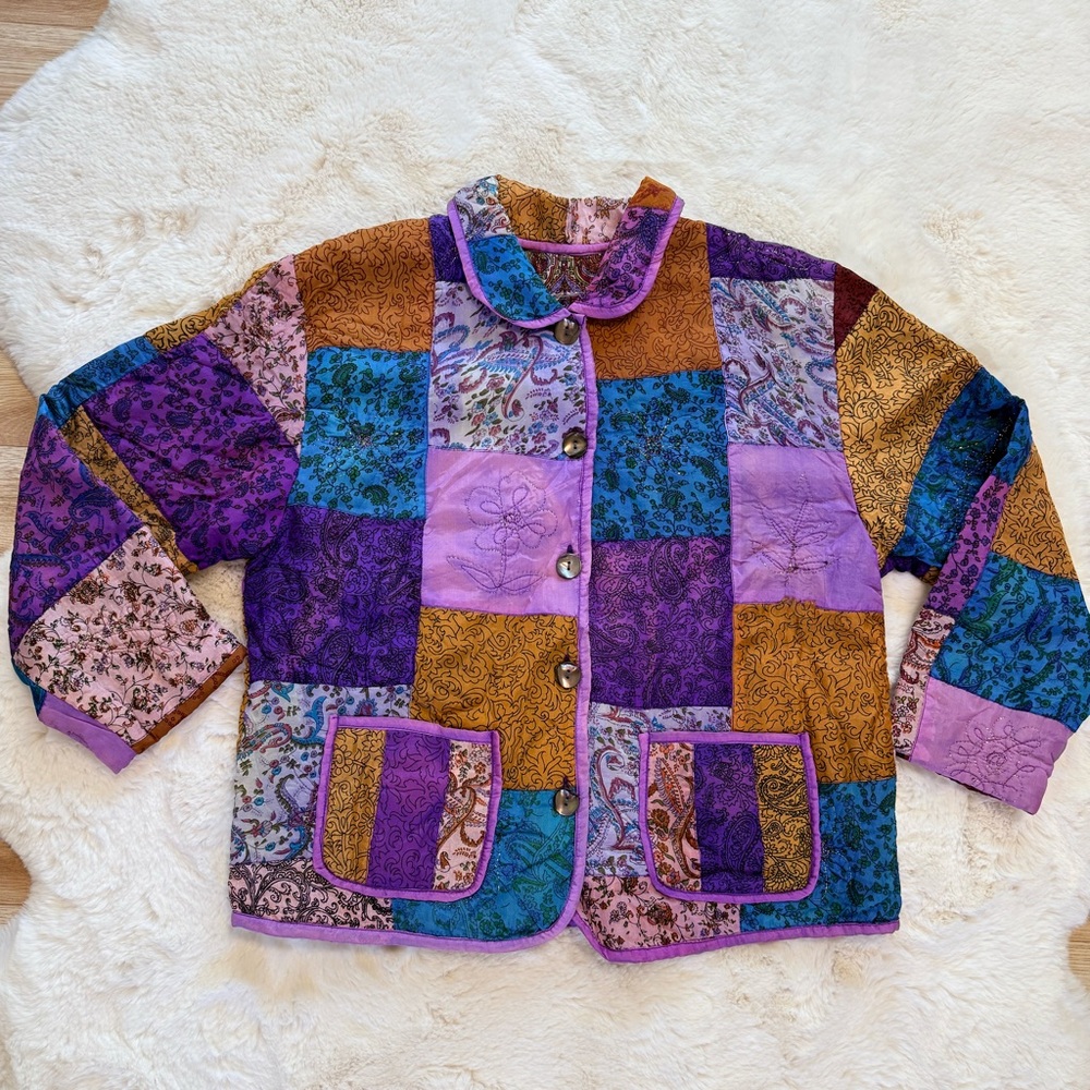💫Vibrant Vintage Handmade Colorful Fairycore Floral Paisley Patchwork Jacket - Picture 2 of 14